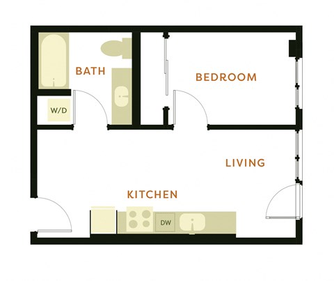 Floor plan for 1 bed, 1 bath, 445 sqft